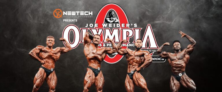 Verschiedene Teilnehmer in der Classic Physique beim Mr Olympia 2024: Urs Kalecinski, Chris Bumstead, Ramon Dino und Breon Ansley.