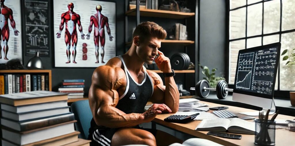 Ein Bodybuilder denkt in seinem Optimierungswahn über die neusten Studien nach.