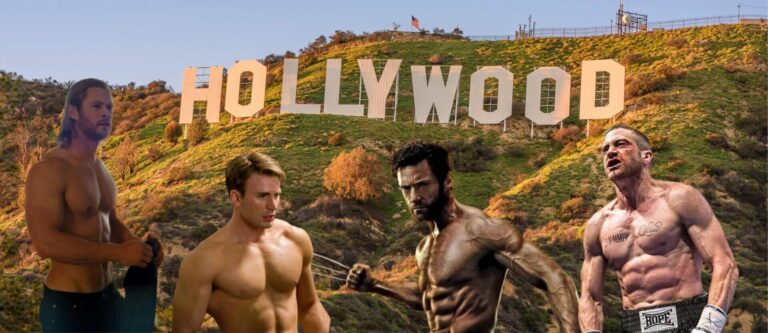 Das Titelbild zum Beitrag "Geheimnis der Hollywood-Bodys" zeigt die Ergebnisse einiger beeindruckender Transformationen von Hollywood-Schauspielern.